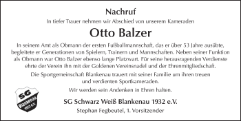 Traueranzeige von Otto Balzer von FZ