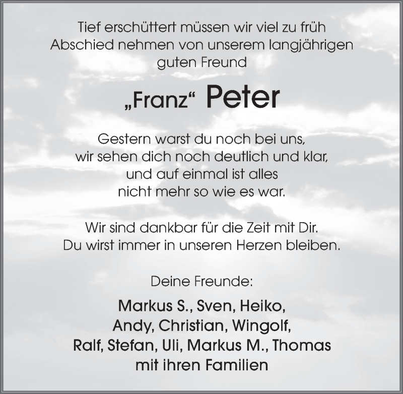  Traueranzeige für Peter Heidler vom 06.06.2020 aus FZ