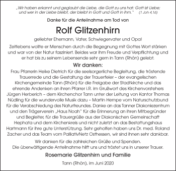 Traueranzeige von Rolf Glitzenhirn von FZ