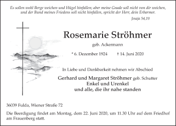 Traueranzeige von Rosemarie Ströhmer von FZ