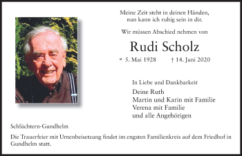 Traueranzeige von Rudi Scholz von FZ