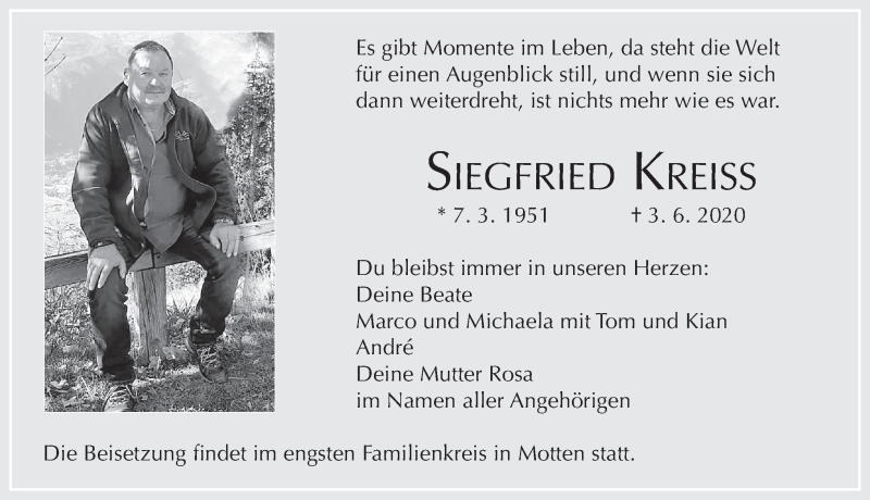  Traueranzeige für Siegfried Kreiss vom 06.06.2020 aus FZ