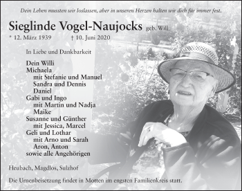 Traueranzeige von Sieglinde Vogel-Naujocks von FZ