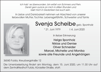 Traueranzeige von Svenja Scheibe von FZ