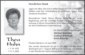 Traueranzeige von Thea Huhn von FZ