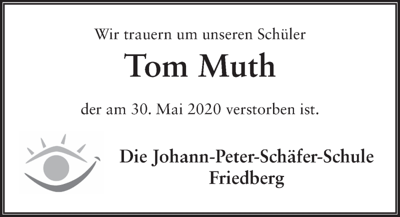  Traueranzeige für Tom Muth vom 06.06.2020 aus FZ