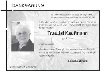Traueranzeige von Traudel Kaufmann von FZ