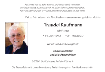 Traueranzeige von Traudel Kaufmann von FZ