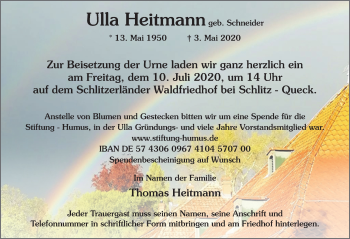 Traueranzeige von Ulla Heitmann von FZ