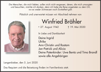 Traueranzeige von Winfried Brähler von FZ