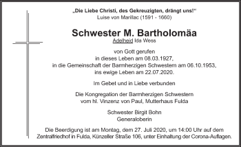 Traueranzeige von Adelheid Ida Wess von FZ