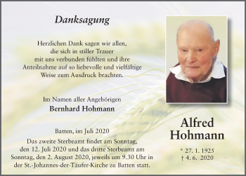 Traueranzeige von Alfred Hohmann von FZ