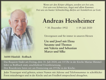 Traueranzeige von Andreas Hessheimer von FZ
