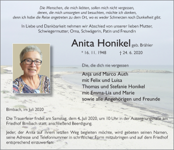 Traueranzeige von Anita Honikel von FZ