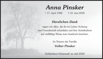 Traueranzeige von Anna Pinsker von FZ