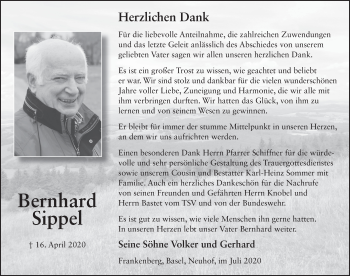 Traueranzeige von Bernhard Sippel von FZ