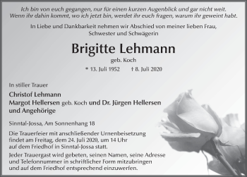 Traueranzeige von Brigitte Lehmann von FZ