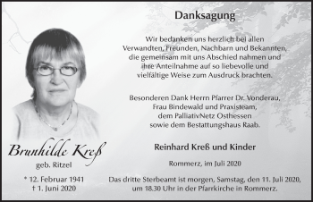 Traueranzeige von Brunhilde Kreß von FZ