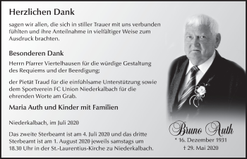 Traueranzeige von Bruno Auth von FZ