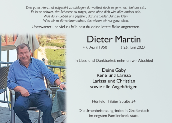 Traueranzeige von Dieter Martin von FZ