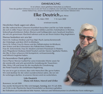Traueranzeige von Elke Deutrich von FZ