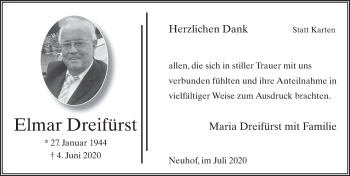 Traueranzeige von Elmar Dreifürst von FZ