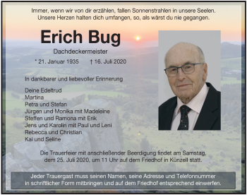 Traueranzeige von Erich Bug von FZ