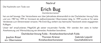 Traueranzeige von Erich Bug von FZ