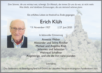 Traueranzeige von Erich Klüh von FZ