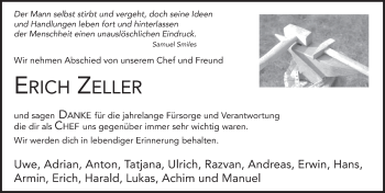 Traueranzeige von Erich Zeller von FZ