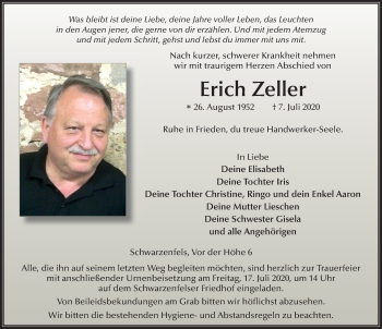 Traueranzeige von Erich Zeller von FZ