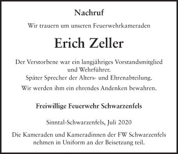 Traueranzeige von Erich Zeller von FZ