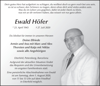 Traueranzeige von Ewald Höfer von FZ