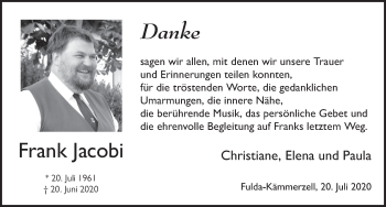 Traueranzeige von Frank Jacobi von FZ