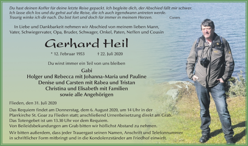  Traueranzeige für Gerhard Heil vom 31.07.2020 aus FZ