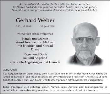 Traueranzeige von Gerhard Weber von FZ