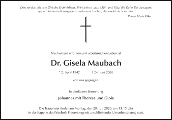 Traueranzeige von Gisela Maubach von FZ