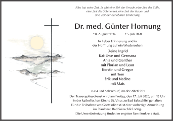 Traueranzeige von Günter Hornung von FZ