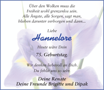Traueranzeige von Hannelore Huck von FZ