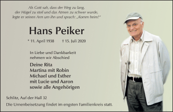 Traueranzeige von Hans Peiker von FZ