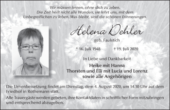 Traueranzeige von Helena Dehler von FZ