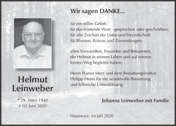 Traueranzeige von Helmut Leinweber von FZ