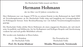 Traueranzeige von Hermann Hohmann von FZ