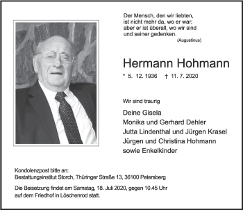 Traueranzeige von Hermann Hohmann von FZ