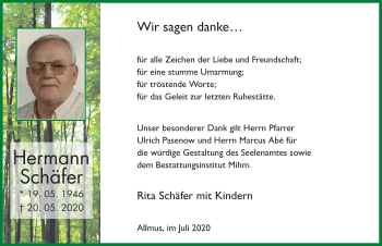 Traueranzeige von Hermann Schäfer von FZ