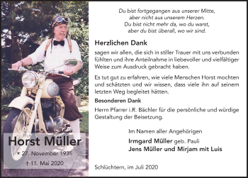 Traueranzeige von Horst Müller von FZ