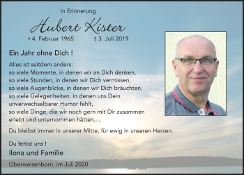 Traueranzeige von Hubert Kister von FZ