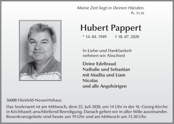 Traueranzeige von Hubert Pappert von FZ