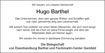 Traueranzeige von Hugo Barthel von FZ