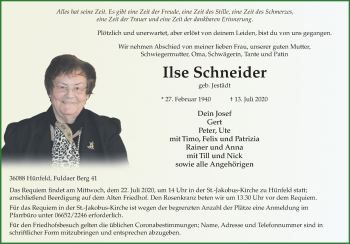 Traueranzeige von Ilse Schneider von FZ